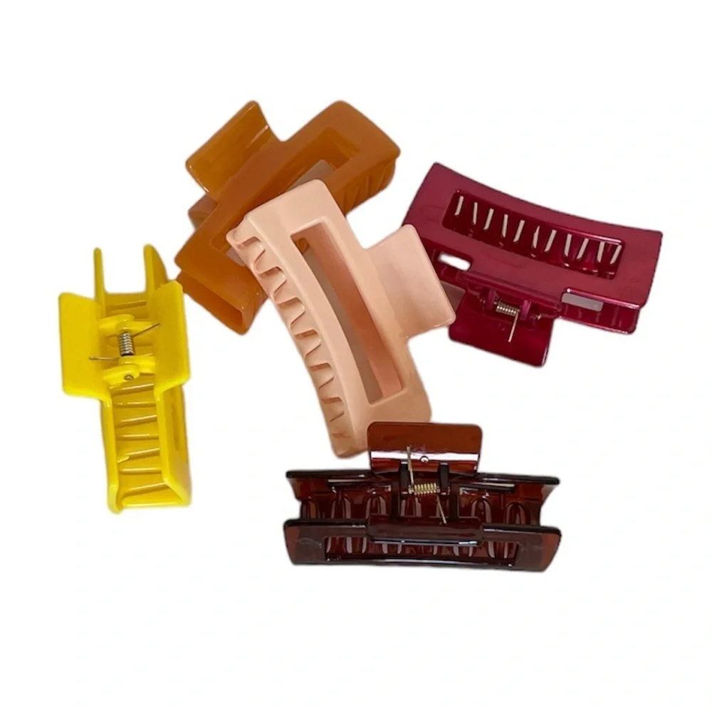 Orange Multicolored Rectangular Medium Size Claw Clip Hair Accessory 5 Pk Bundle